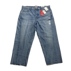 Lucky Brand 90s Loose High Rise Crop Jeans Raw Hem Blue Sz 18 NWT